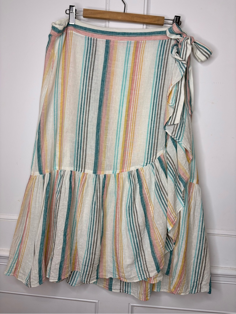 Chaps Pastel Multi-Stripe Wrap Maxi Skirt